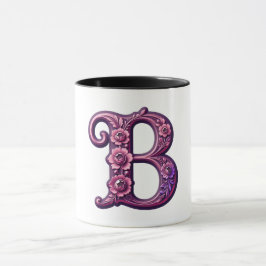 Taza Modern Metallic Rosemaling Letter B, Pink/Purple
