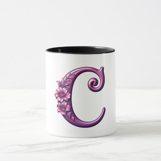 Taza Modern Metallic Rosemaling Letter C, Pink/Purple (Centro)