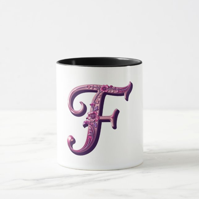 Taza Modern Metallic Rosemaling Letter F, Pink/Purple (Centro)