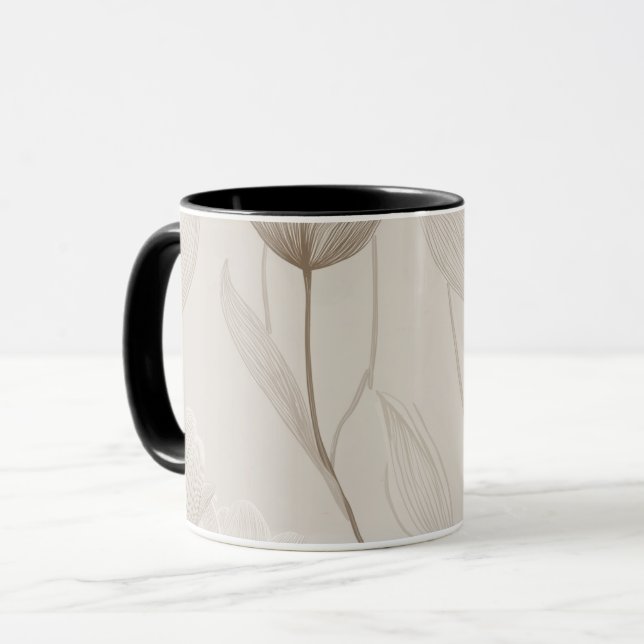 Taza Modern Neutral Tulip Ivory Floral Pattern (Anverso izquierdo)