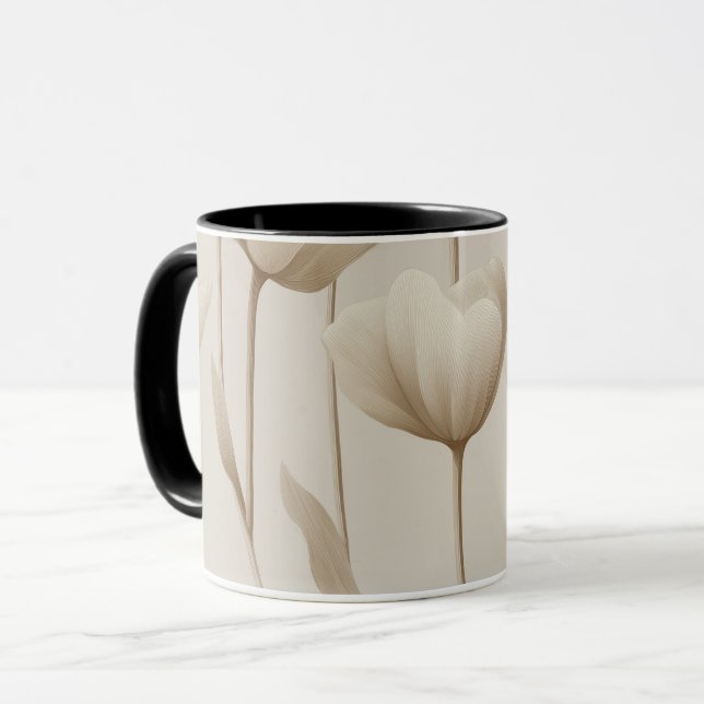Taza Modern Neutral Tulip Ivory Floral Pattern (Anverso izquierdo)