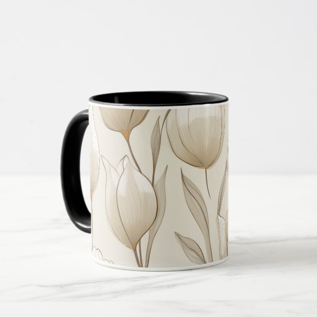 Taza Modern Neutral Tulip Ivory Floral Pattern (Anverso izquierdo)