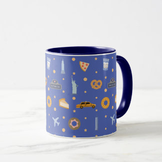 Taza Modern NYC Icons & Landmarks Pattern Royal Blue 