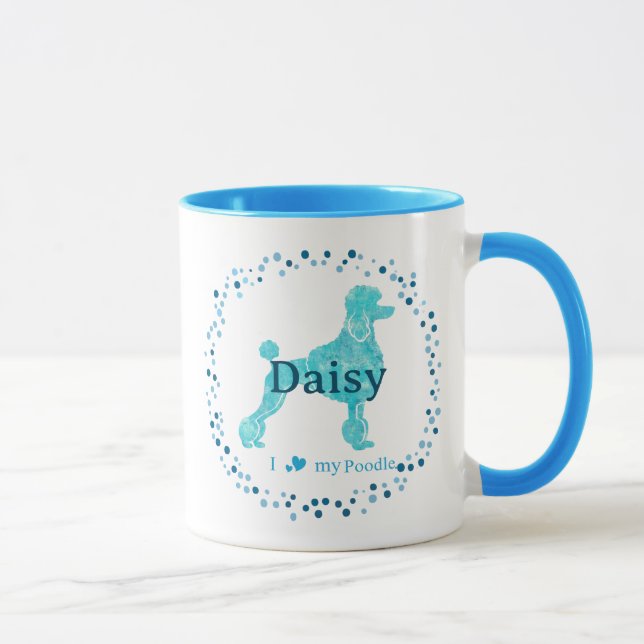 Taza Modern Pastel Blue Poodle | Custom Name & Photo (Derecha)