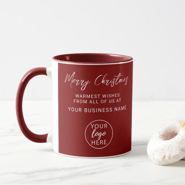 Taza Modern Personalized Merry Christmas Business Logo (Con donut)