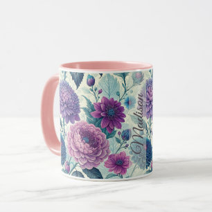 Taza Modern Personalized Purple Floral Vintage Dahlia