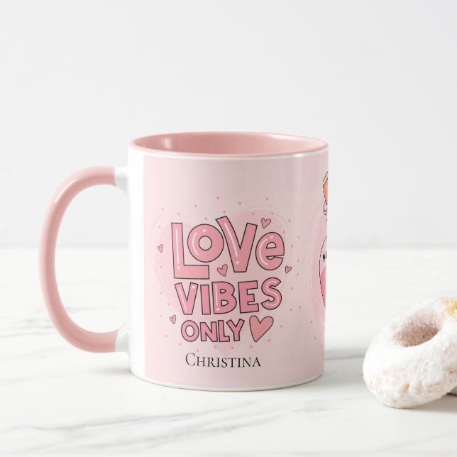 Taza Modern Pink Love Vibes Only Love Position Name   (Con donut)