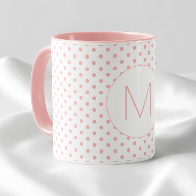 Taza Modern Pink Polka Dot Pattern Initial Monogram (Modern Pink Polka Dot Pattern Initial Monogram Mug)