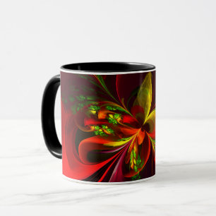Taza Modern Red Green Floral Abstract Art Pattern #05