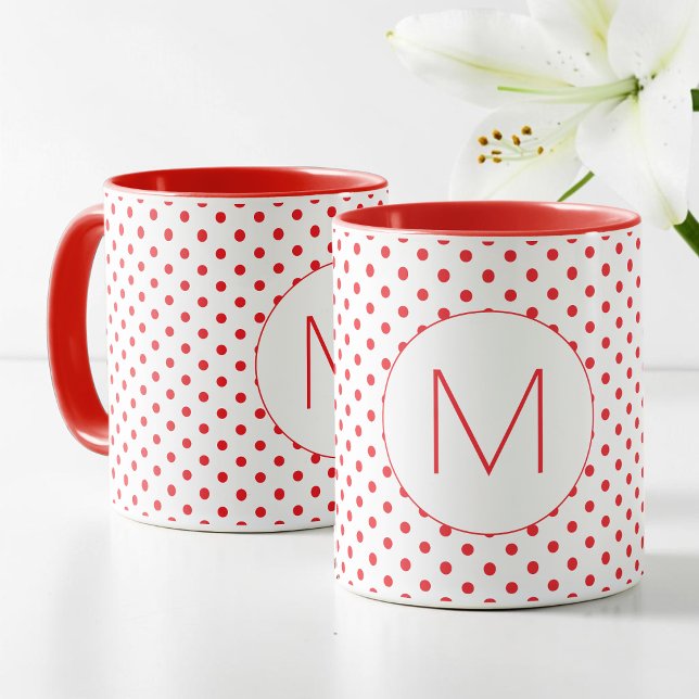 Taza Modern Red Polka Dot Pattern Cute Initial Monogram (Modern Red Polka Dot Pattern Cute Initial Monogram Mug)