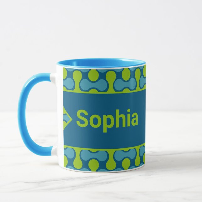 Taza Modern Retro Link Pattern in Blue and Green (Izquierda)