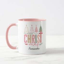 Taza Modern Whimsical Pastel Merry Christ Mas Name  