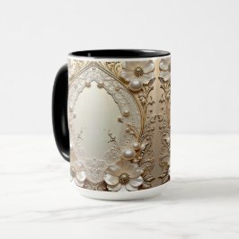 Taza Modern White Flowers Pearls Pearls Mug