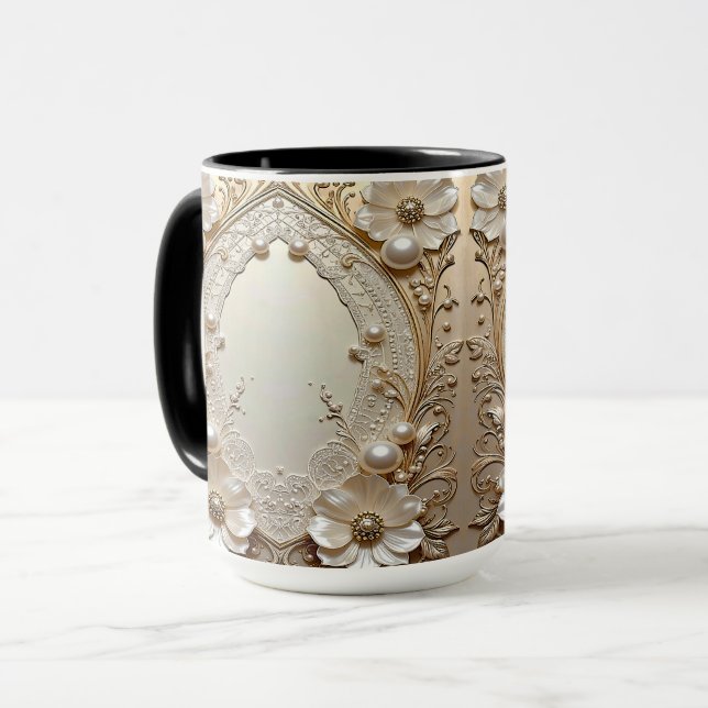 Taza Modern White Flowers Pearls Pearls Mug (Anverso izquierdo)