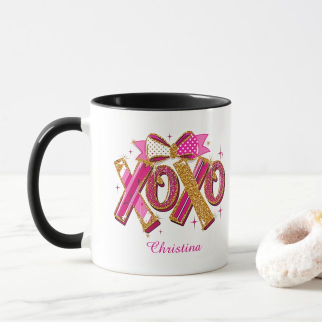 Taza Modern XOXO Valentines Day Custom Name  (Con donut)