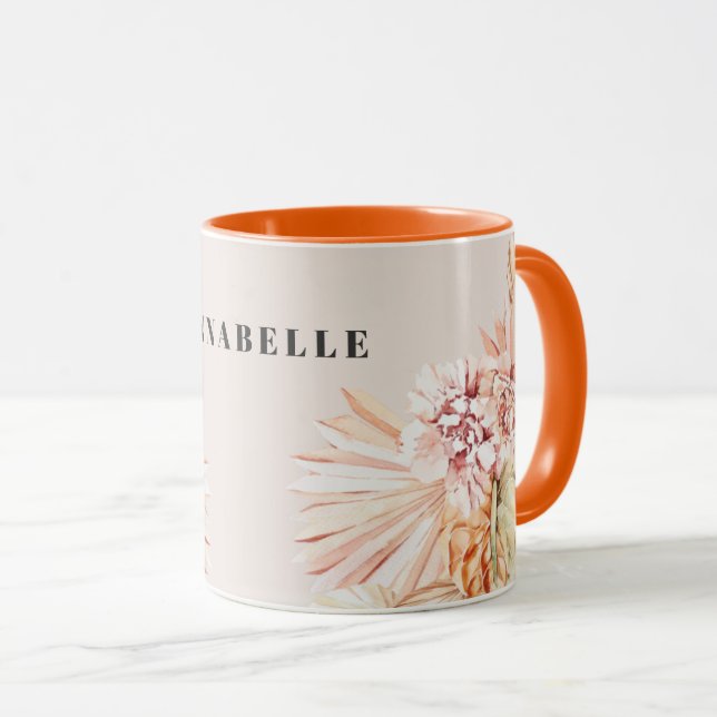 Taza Moderna acuarela bohemia naranja pastel floral (Anverso derecho)