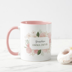 Taza Moderna acuarela escritura floral elegante abuela 
