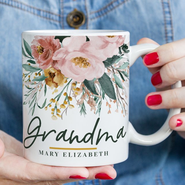 Taza Moderna acuarela escritura floral elegante abuela  (Subido por el creador)