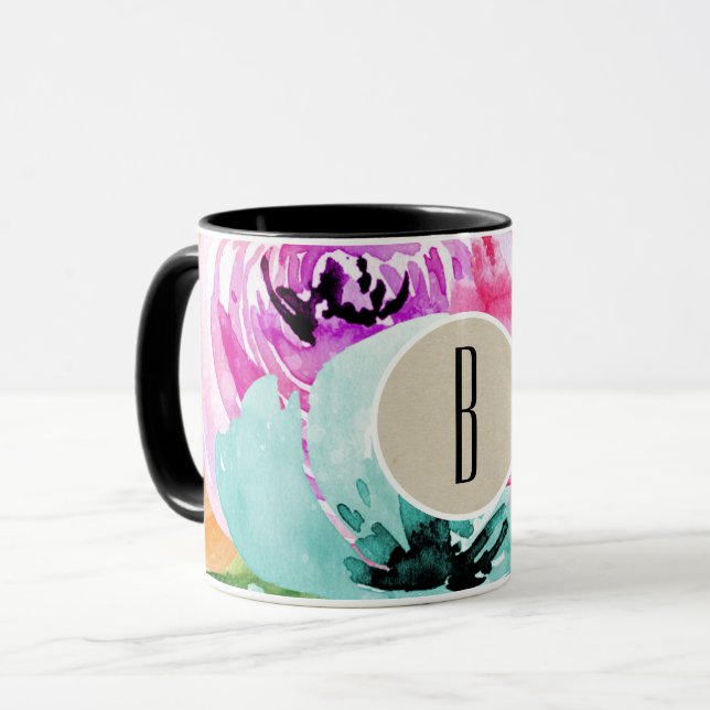 Taza Moderna acuarela floral de primavera brillante y b (Anverso izquierdo)