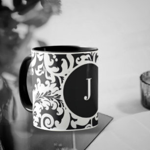 Taza Moderna Boda de Damasco floral elegante en blanco