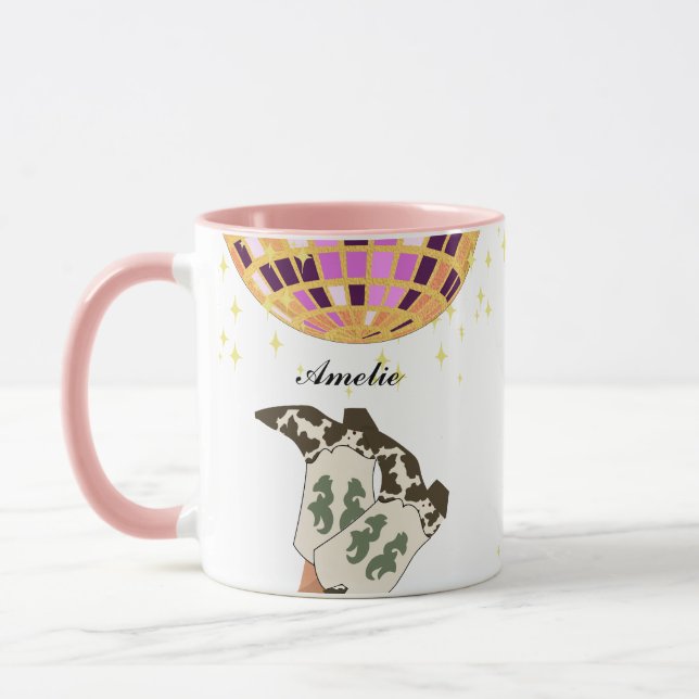 Taza Moderna Cowgirl Legs Cowboy Disco Ball (Izquierda)