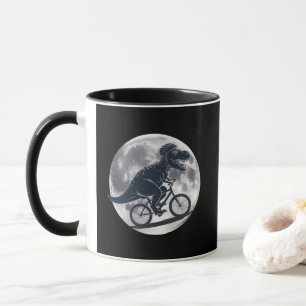 Taza Moderna Dinosaurio T-Rex en bicicleta en cielo con