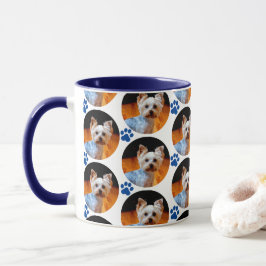 Taza Moderna foto Mascota foto Blue Paw Print Pattern M