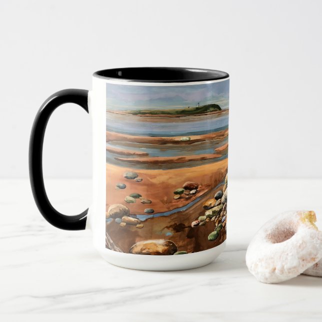 Taza Moderna marea hacia afuera arte original pintado a (Con donut)