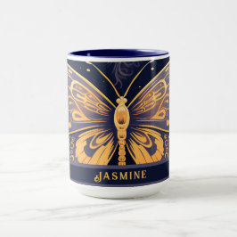 Taza Moderna mariposa de oro azul púrpura Art Deco