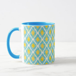 Taza Moderna moda tribal ikat azul amarillo