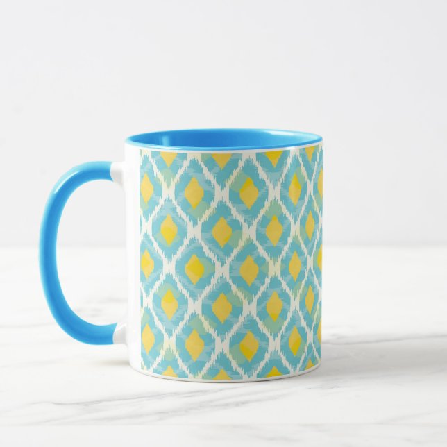 Taza Moderna moda tribal ikat azul amarillo (Izquierda)
