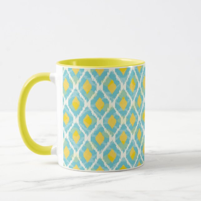 Taza Moderna moda tribal ikat azul amarillo (Izquierda)