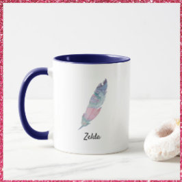 Taza Moderna pluma Verde azulada y rosa colorida