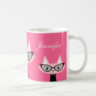 Taza moderna retra elegante del gato - rosa