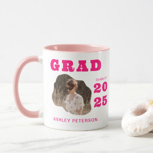 Taza Moderna tipografía rosa retro graduación fotográfi