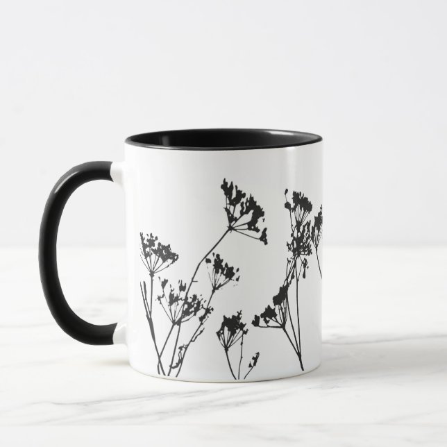 Taza Moderna y elegante flor Black White Meadow (Izquierda)