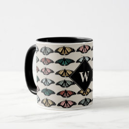 Taza Modernas mariposas neutras Monograma patrón jardín