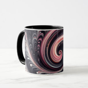 Taza Moderno abstracto con remolinos rosados, negros y