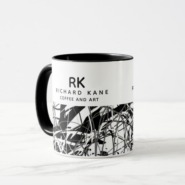 Taza Moderno B&W semiabstracto Art Mug con nombre (Anverso izquierdo)