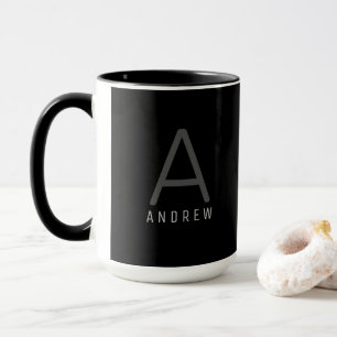 Taza Moderno café monogramado en blanco y negro