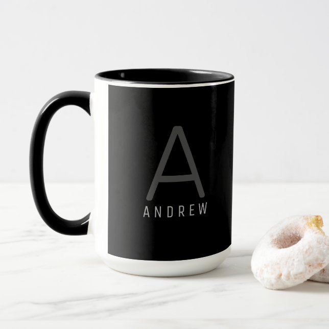 Taza Moderno café monogramado en blanco y negro (Con donut)