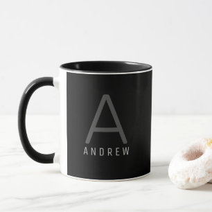 Taza Moderno café monogramado en blanco y negro