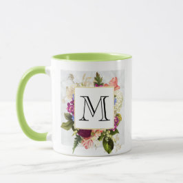 Taza Moderno color de agua rosa Floral Bouquet Monogram