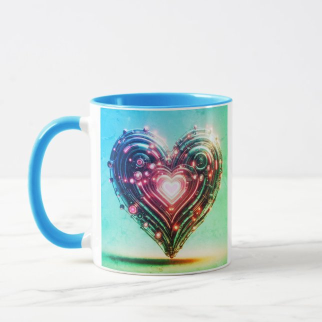Taza Moderno Corazón Futurista Verde brillante y Rosa (Izquierda)