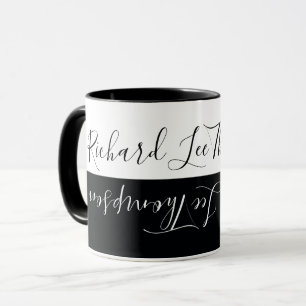 Taza moderno elegante negro blanco manuscrito cool
