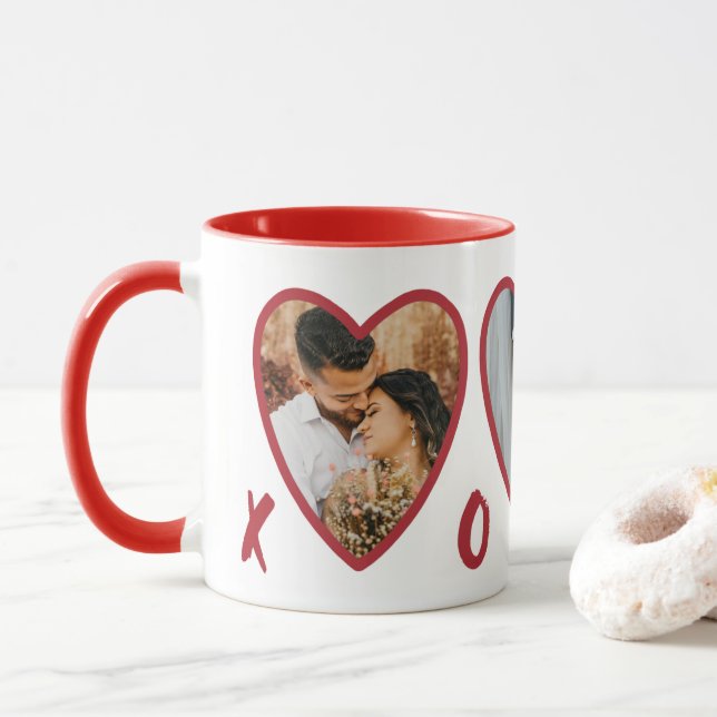 Taza Moderno fango de fotos de los corazones rojos de S (Con donut)