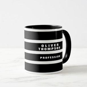 Taza Moderno Horizontal Grande Bandas Negras Elegantes