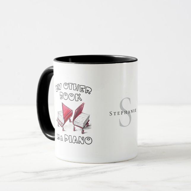 Taza Moderno libro de monograma dibujo de piano 📚 pers (Anverso izquierdo)