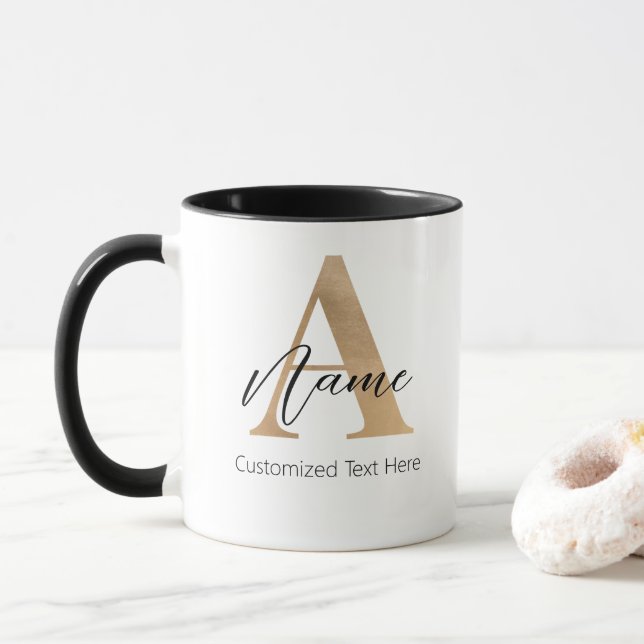 Taza Moderno Monogramado Inicial A & Name Personalizado (Con donut)