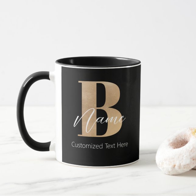 Taza Moderno Monogramado Inicial B & Name Personalizado (Con donut)